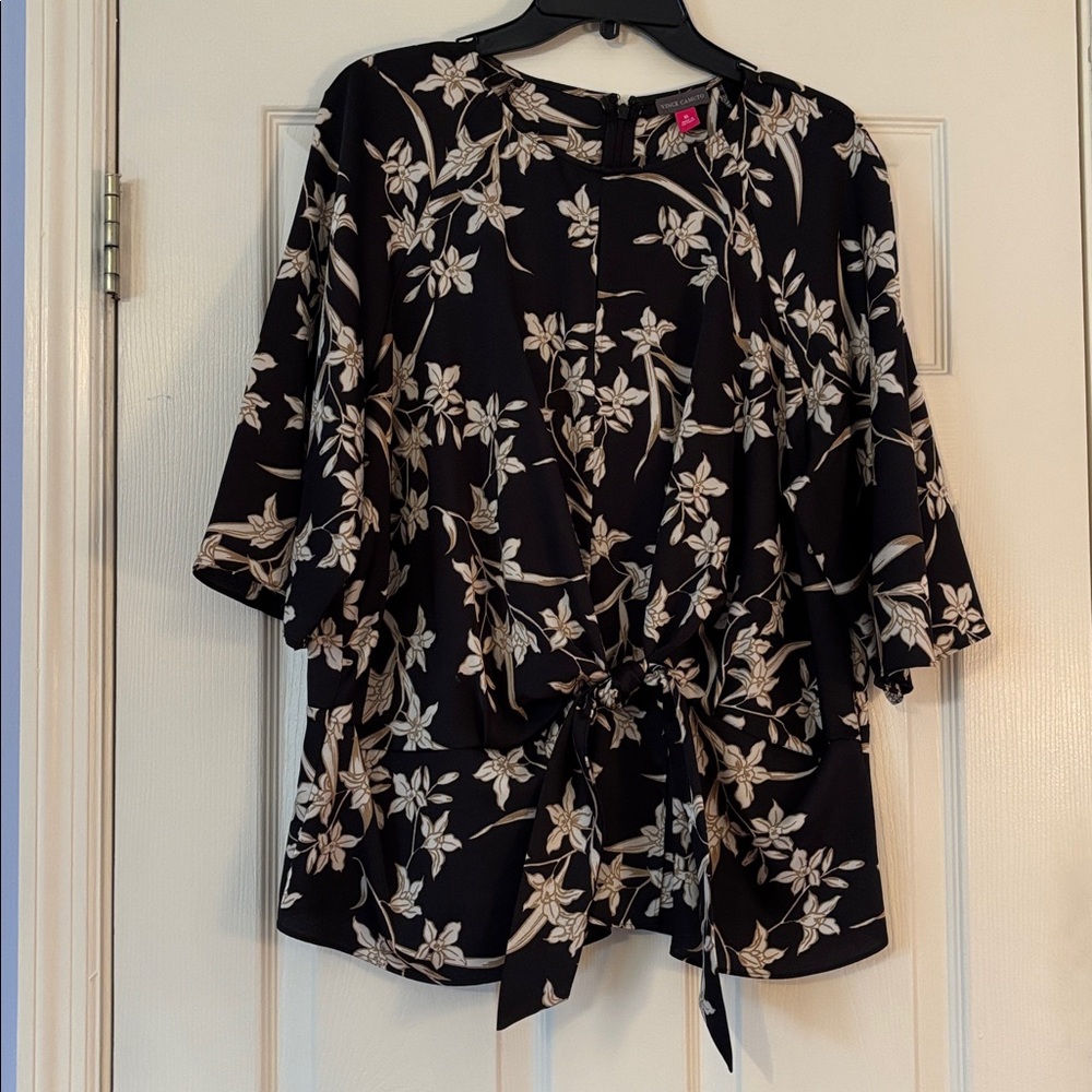 Vince Camuto Black and Cream Floral Top